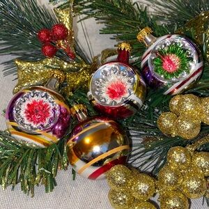 Vintage lot of Miniature Mercury Glass Indent Christmas Ornaments *Kurt Adler